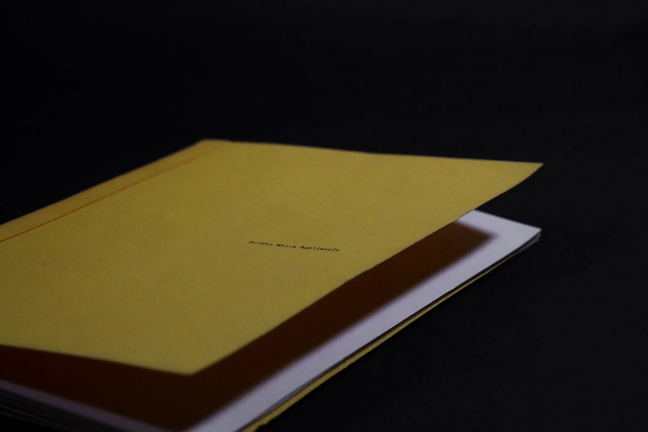 Yellow bound publication titled Delete Where Applicable